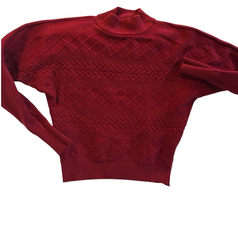 Magaschoni Deep Red Mock T Neck Sweater Womens XS Designer 2 D Knit Like New